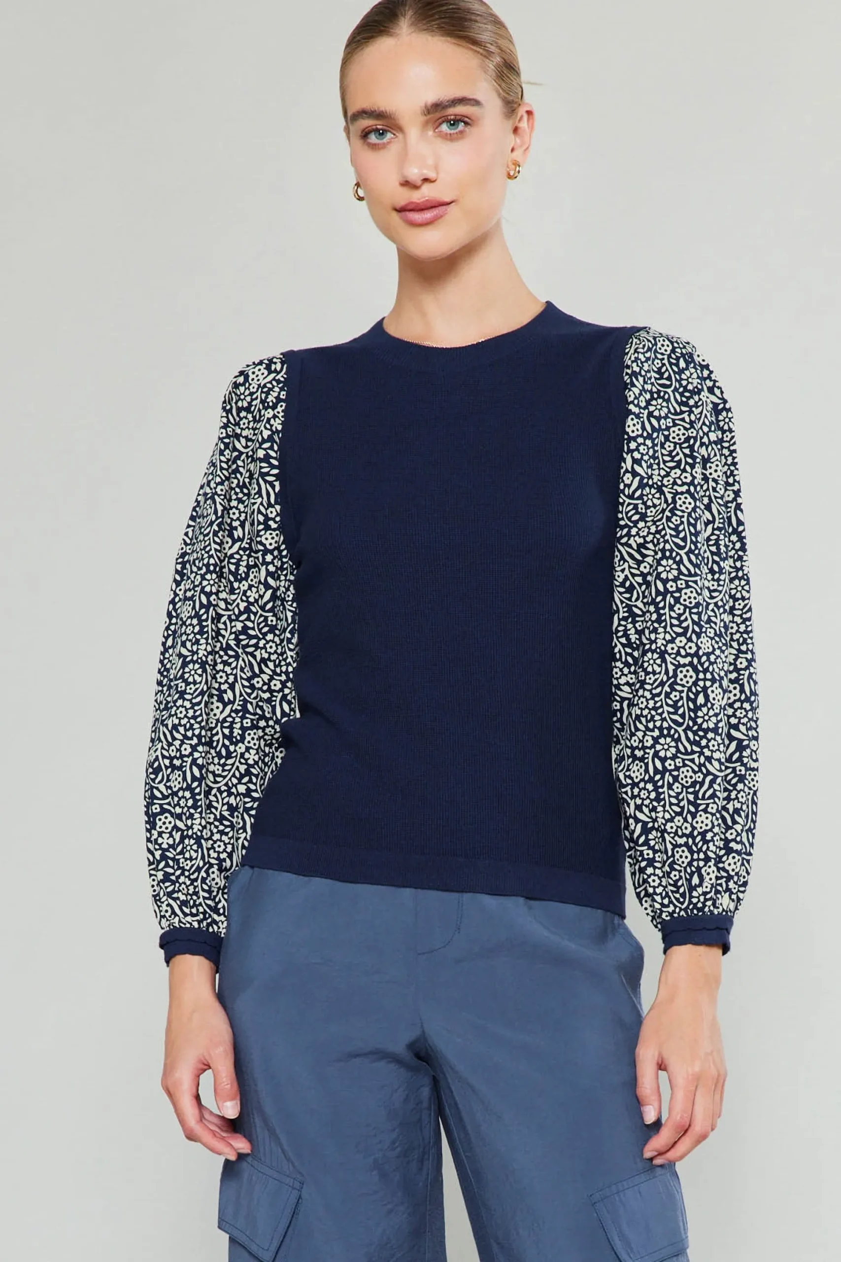 Current Air Knitwear | Sweaters-Contrast Sleeve Sweater Top NAVY