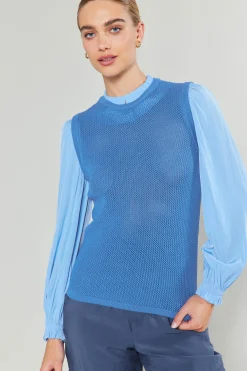 Current Air Knitwear | Long Sleeve Tops-Contrast Sleeve Sweater Top AEROBLUE