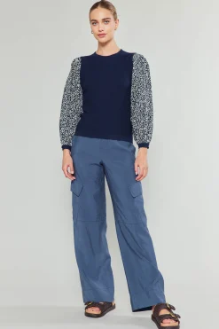 Current Air Knitwear | Sweaters-Contrast Sleeve Sweater Top NAVY