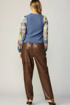 Current Air Sweaters-Contrast Sleeve Sweater Top AEGEANBLUE