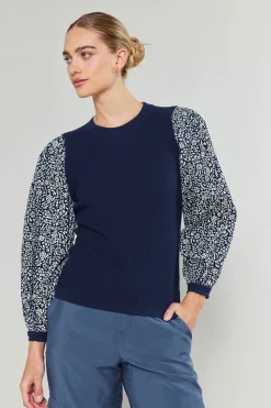 Current Air Knitwear | Sweaters-Contrast Sleeve Sweater Top NAVY