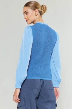 Current Air Knitwear | Long Sleeve Tops-Contrast Sleeve Sweater Top AEROBLUE