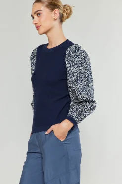 Current Air Knitwear | Sweaters-Contrast Sleeve Sweater Top NAVY