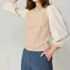 Current Air Long Sleeve Tops | Sweaters-Contrast Sweater Top LIGHTTAUPE