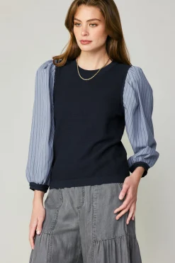 Current Air Long Sleeve Tops | Sweaters-Contrast Sweater Top NAVY