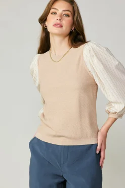 Current Air Long Sleeve Tops | Sweaters-Contrast Sweater Top LIGHTTAUPE