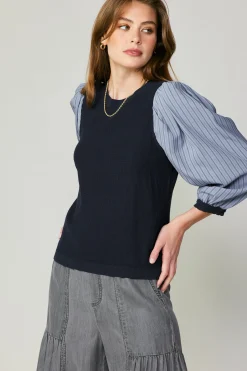 Current Air Long Sleeve Tops | Sweaters-Contrast Sweater Top NAVY