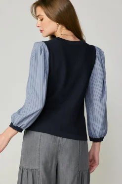 Current Air Long Sleeve Tops | Sweaters-Contrast Sweater Top NAVY