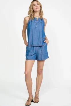 Current Air Sleeveless Tops-Contrast Trim Tank CHAMBRAY