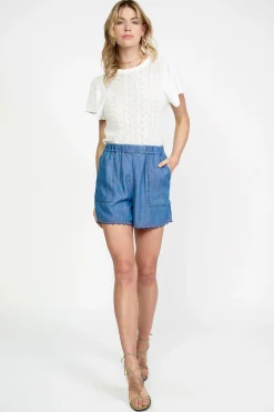 Current Air Shorts-Contrast Trim Shorts CHAMBRAY