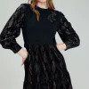 Current Air Knitwear | Mini Dresses-Contrast Velvet Foil Mini Dress BLACKBRONZEMULTI