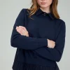 Current Air Knitwear | Long Sleeve Tops-Corduroy Knit & Woven Top NAVY