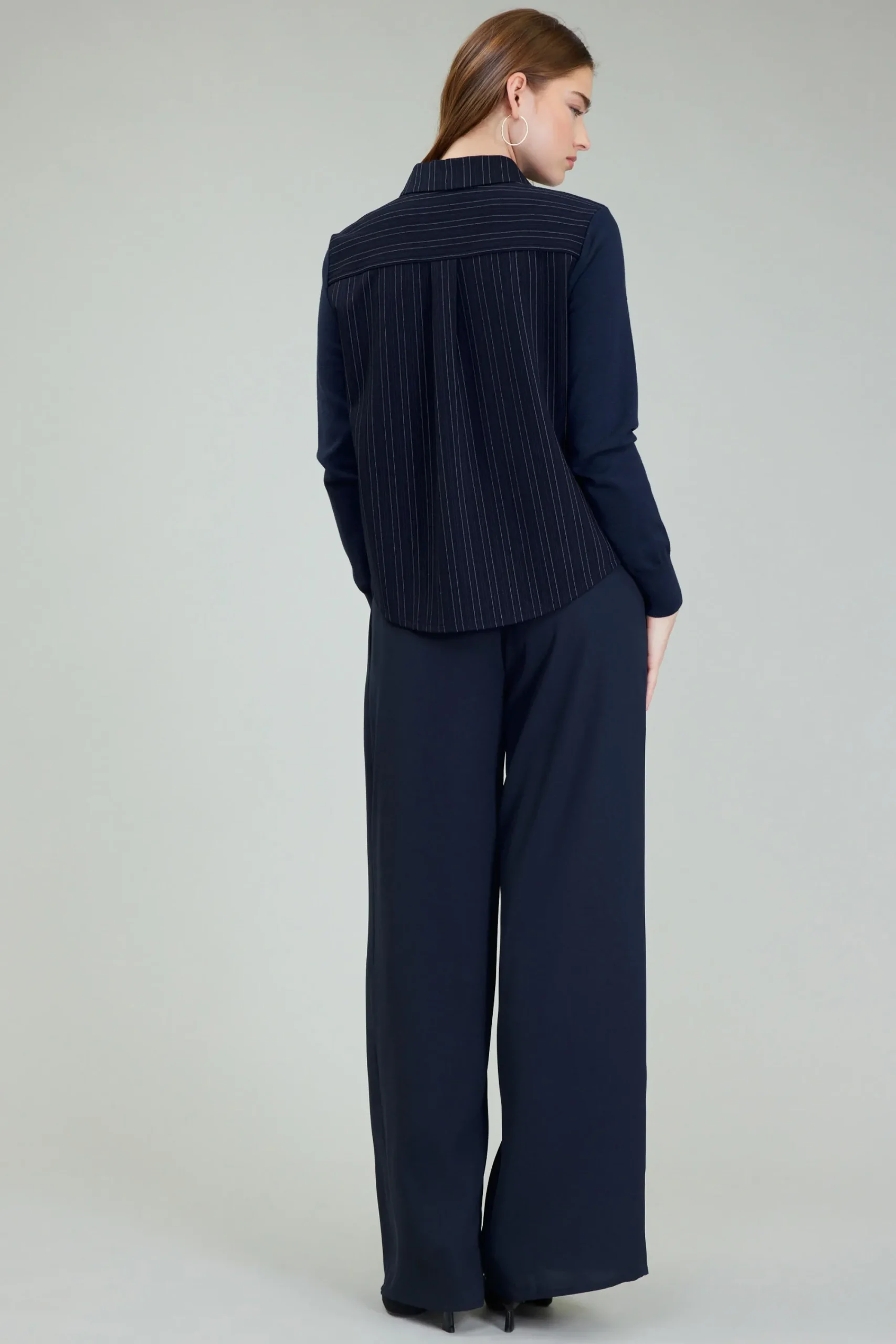 Current Air Knitwear | Long Sleeve Tops-Corduroy Knit & Woven Top NAVY