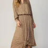Current Air Skirts-Crinkle Plisse Midi Skirt LATTE