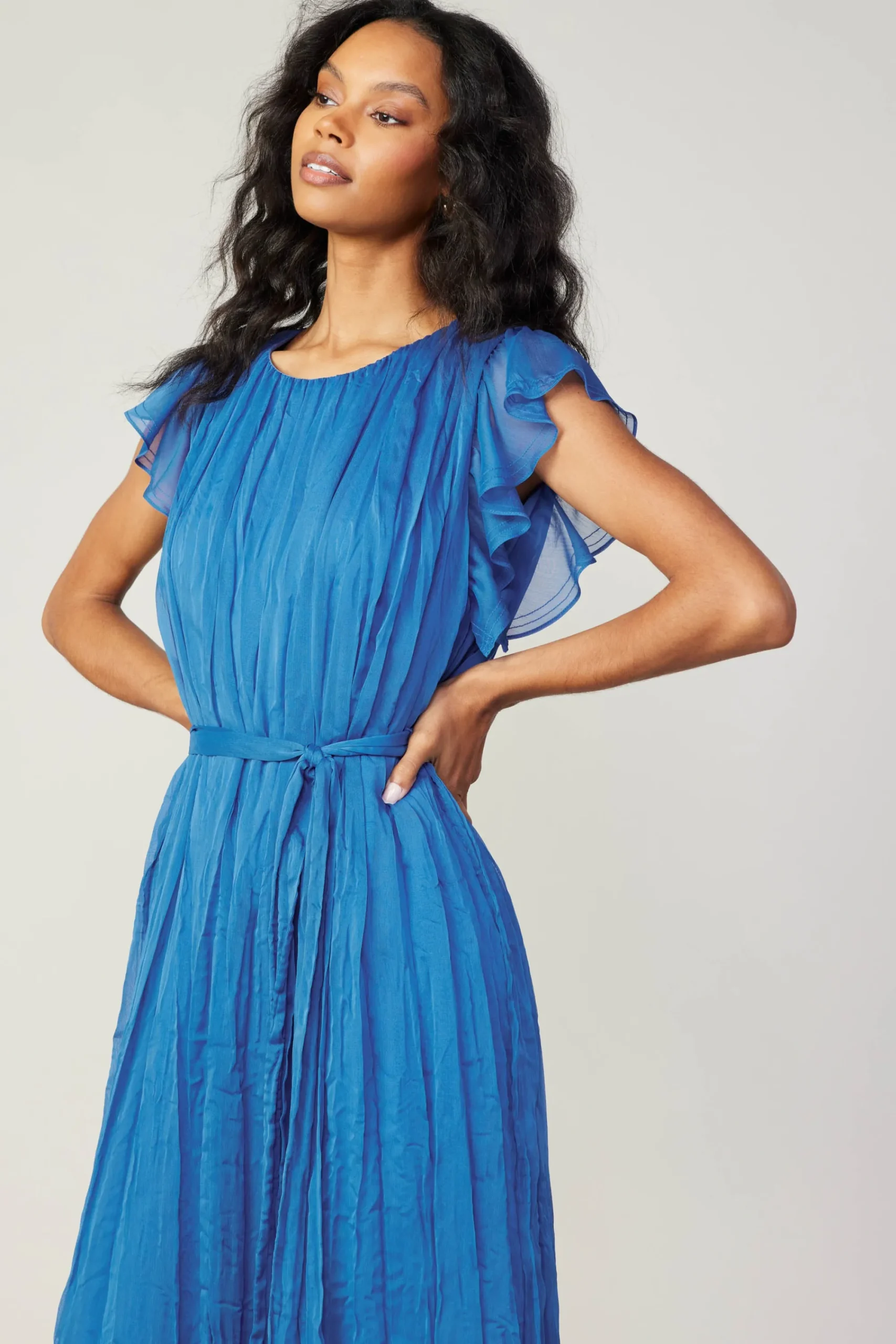 Current Air Midi Dresses-Crinkled Texture Flutter Dress AZUREBLUE