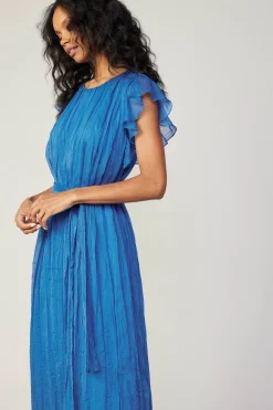 Current Air Midi Dresses-Crinkled Texture Flutter Dress AZUREBLUE