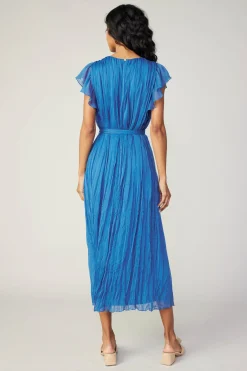 Current Air Midi Dresses-Crinkled Texture Flutter Dress AZUREBLUE