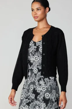 Current Air Cardigans | Long Sleeve Tops-Crochet Sweater Cardigan BLACK