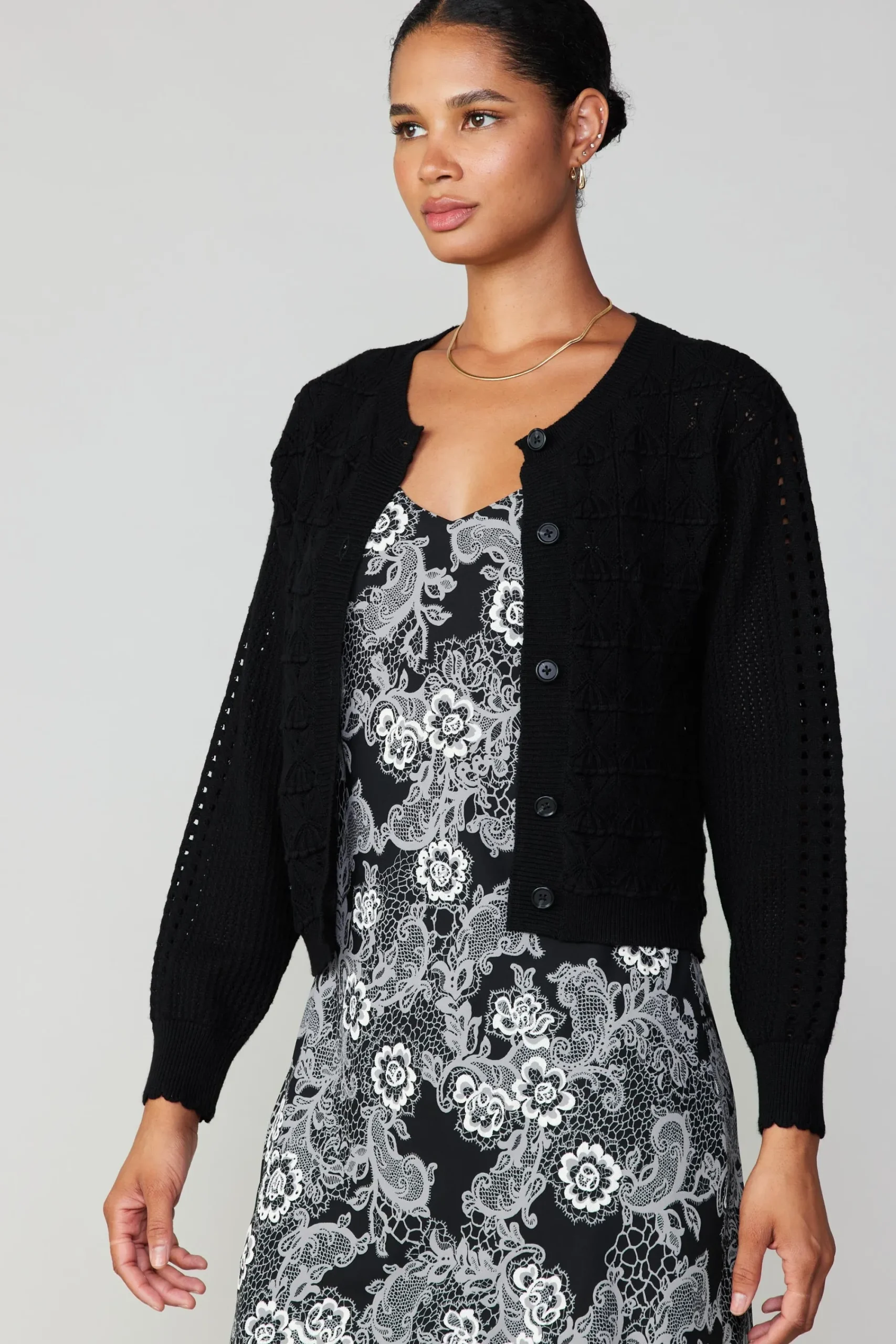Current Air Cardigans | Long Sleeve Tops-Crochet Sweater Cardigan BLACK