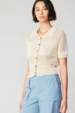 Current Air Knitwear | Short Sleeve Tops-Cropped Knit Top NATURAL