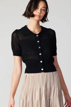 Current Air Knitwear | Short Sleeve Tops-Cropped Knit Top BLACK