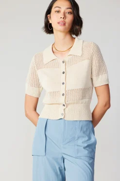 Current Air Knitwear | Short Sleeve Tops-Cropped Knit Top NATURAL