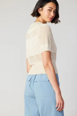Current Air Knitwear | Short Sleeve Tops-Cropped Knit Top NATURAL