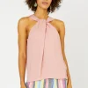 Current Air Sleeveless Tops-Cross Halter Neck Top DUSTYCORAL
