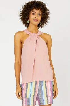 Current Air Sleeveless Tops-Cross Halter Neck Top DUSTYCORAL
