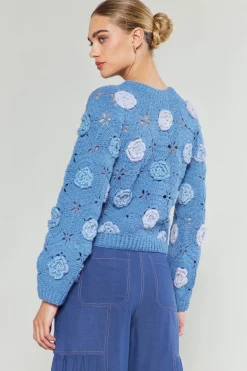 Current Air Knitwear | Sweaters-3D Floral Crochet Sweater BLUEMLT