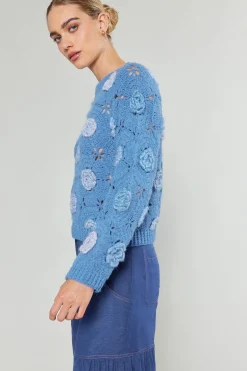 Current Air Knitwear | Sweaters-3D Floral Crochet Sweater BLUEMLT