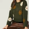 Current Air Knitwear | Sweaters-Daisy Embroidered Sweater KHAKI