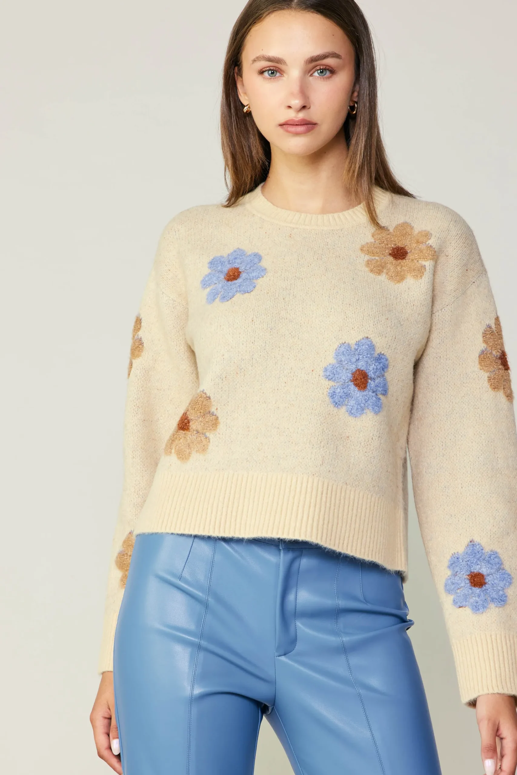 Current Air Knitwear | Sweaters-Daisy Embroidered Sweater CREAM