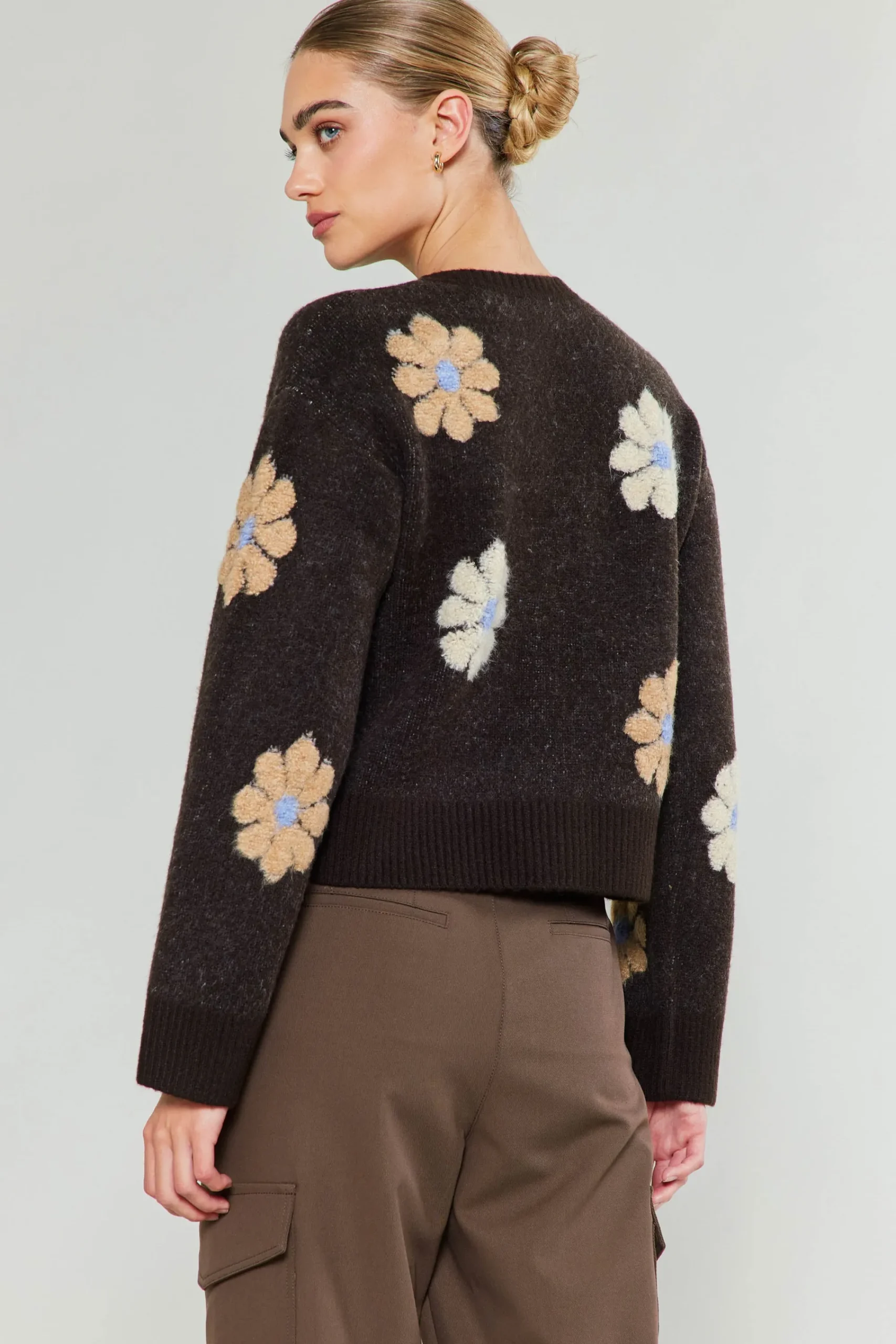 Current Air Knitwear | Sweaters-Daisy Embroidered Sweater BROWN