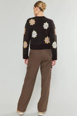 Current Air Knitwear | Sweaters-Daisy Embroidered Sweater BROWN