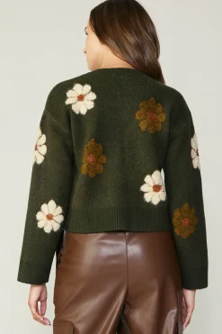 Current Air Knitwear | Sweaters-Daisy Embroidered Sweater KHAKI