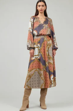 Current Air Skirts-Damask Patterned Midi Skirt BROWNMLT