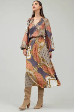 Current Air Skirts-Damask Patterned Midi Skirt BROWNMLT