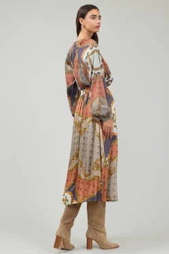 Current Air Skirts-Damask Patterned Midi Skirt BROWNMLT