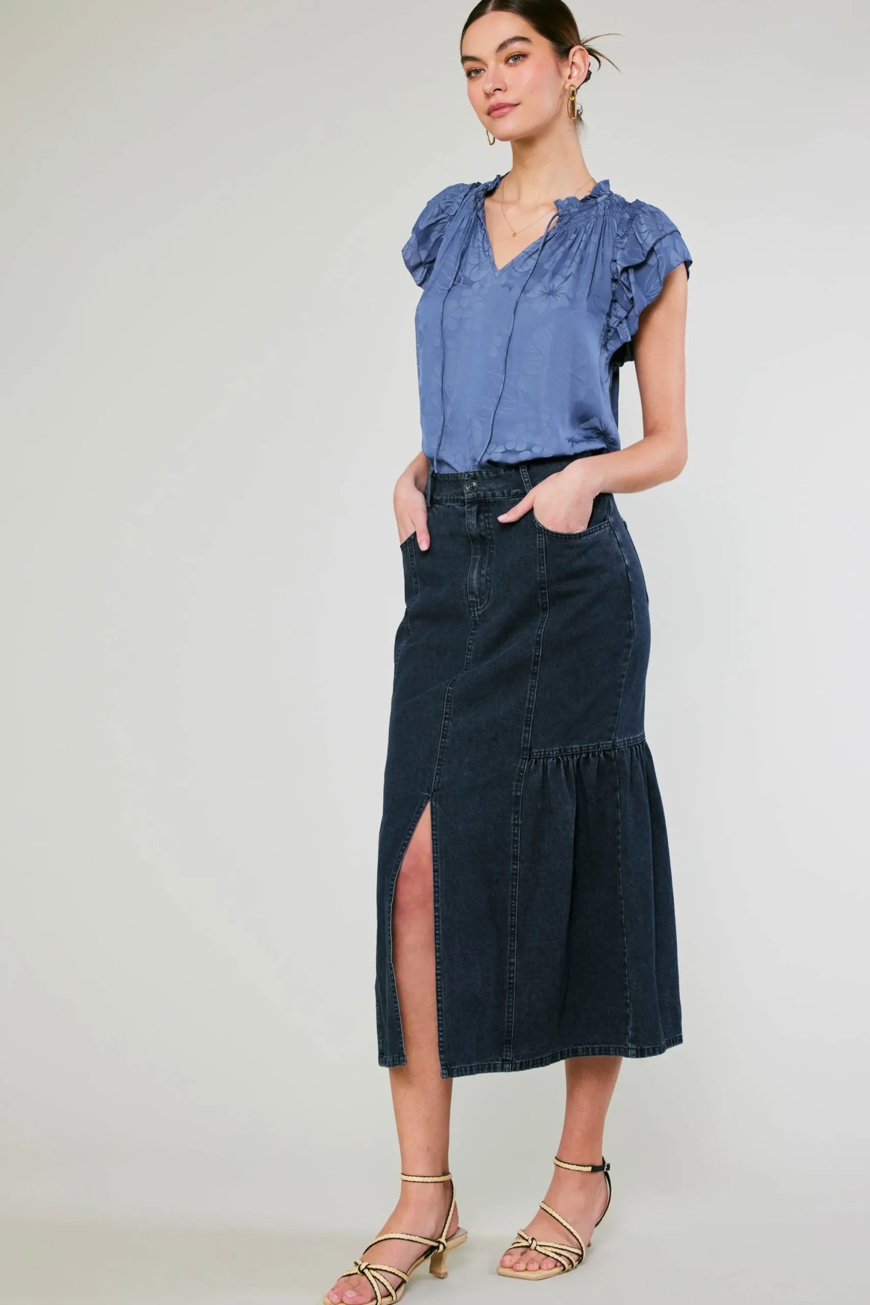Current Air Skirts-Denim Midi Skirt INDIGO