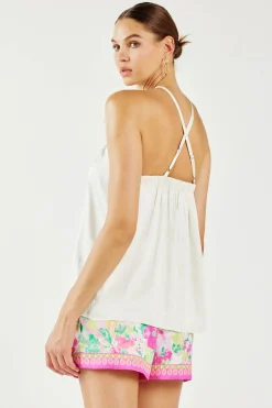Current Air Sleeveless Tops-Detachable Rosette Halter Top PEARL
