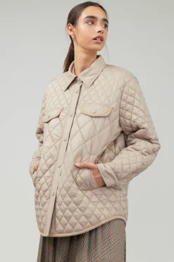 Current Air Coats & Jackets-Diamond Quilted Jacket TAUPE