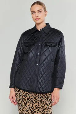 Current Air Coats & Jackets-Diamond Quilted Jacket BLACK