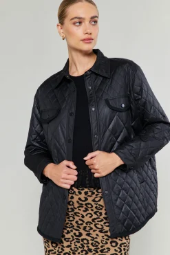 Current Air Coats & Jackets-Diamond Quilted Jacket BLACK