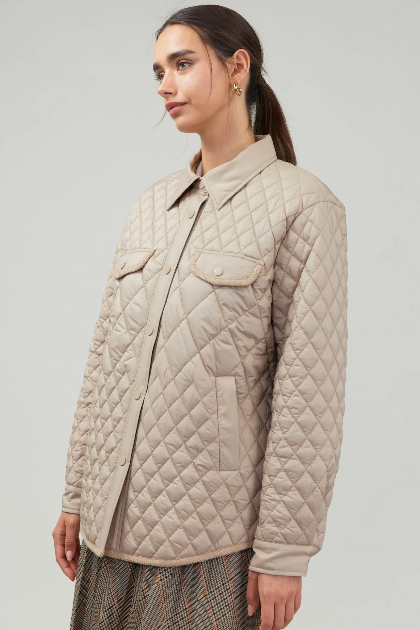 Current Air Coats & Jackets-Diamond Quilted Jacket TAUPE