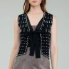 Current Air Cardigans-Embellished Cardigan Vest BLACK