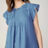 Current Air Sleeveless Tops | Short Sleeve Tops-Embroidered Cap Sleeve Top DENIMBLUE