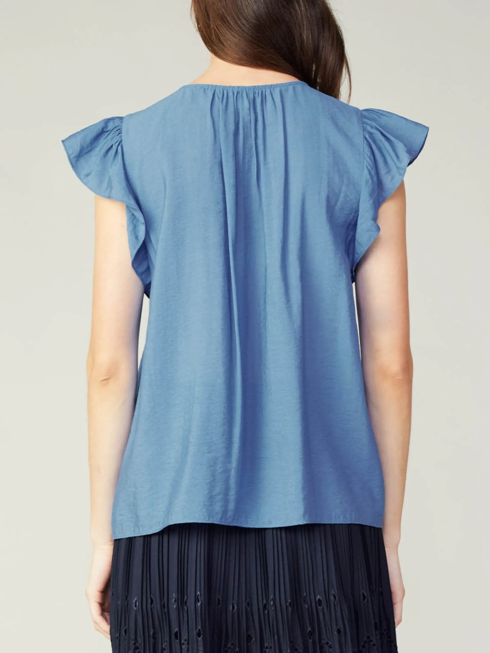 Current Air Sleeveless Tops | Short Sleeve Tops-Embroidered Cap Sleeve Top DENIMBLUE