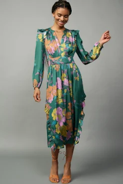Current Air Midi Dresses-Emmaline Botanical Midi Dress GREENFLORAL