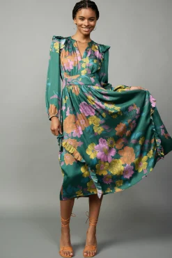 Current Air Midi Dresses-Emmaline Botanical Midi Dress GREENFLORAL